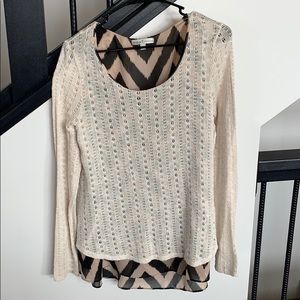 Ivory knit sweater with sheer chevron underlay